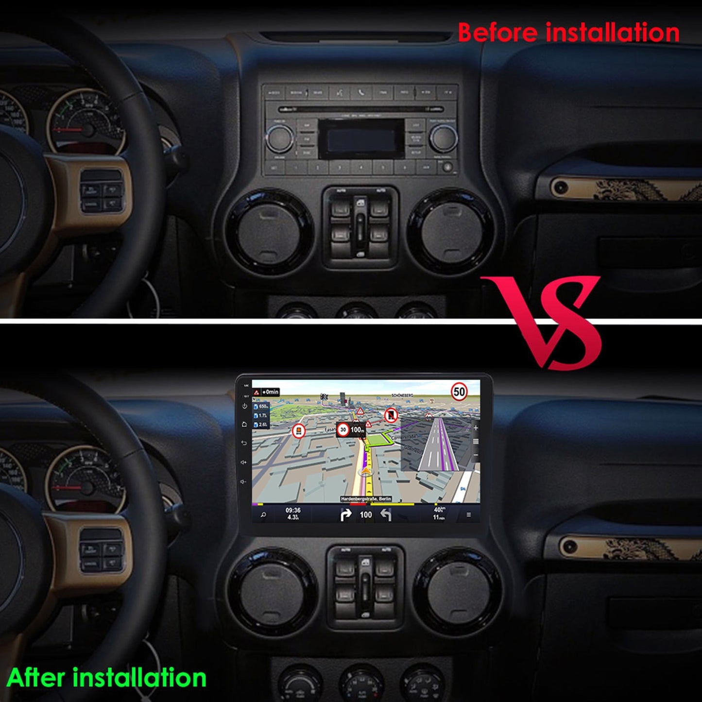 64GB Bluetooth Android Auto Apple Carplay Wifi RDS 10.1" Touch Screen Car Stereo Radio Head Unit Multimedia GPS Navigation Player For Jeep Wrangler 2007-2018/ Jeep Compass 2009-2014