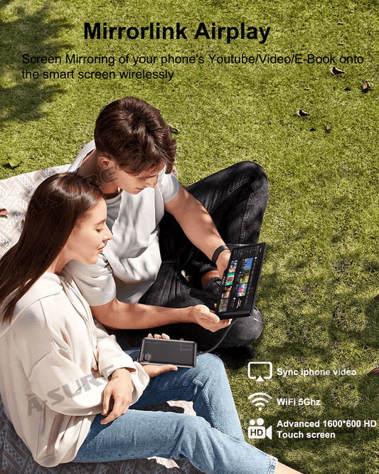 ASURE 10.26'' Portable Dual Camera Dash Mount Car Stereo with Wireless Apple CarPlay Android Auto, Universal Multimedia Player Dash Cam IPS Touchscreen