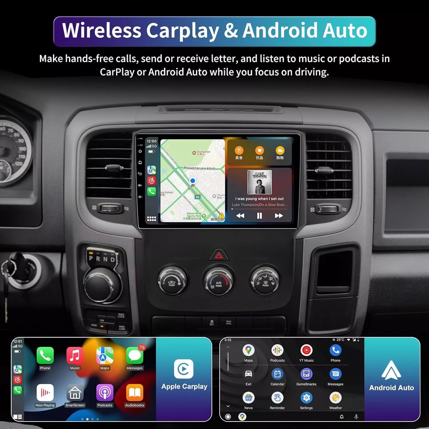 For 13-19 Dodge Ram 1500 2500 3500 2+32G Carplay Android Auto Car Stereo Head Unit GPS Navi