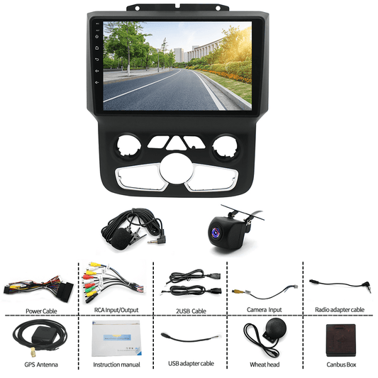 Android Car Radio Compatible with Wireless Carplay Android Auto for Dodge Ram 1500 2500 3500 2013-2019, 9" 1280X720 Touch Screen Stereo Bluetooth GPS FM/AM Backup Camera Navigation HeadUnit