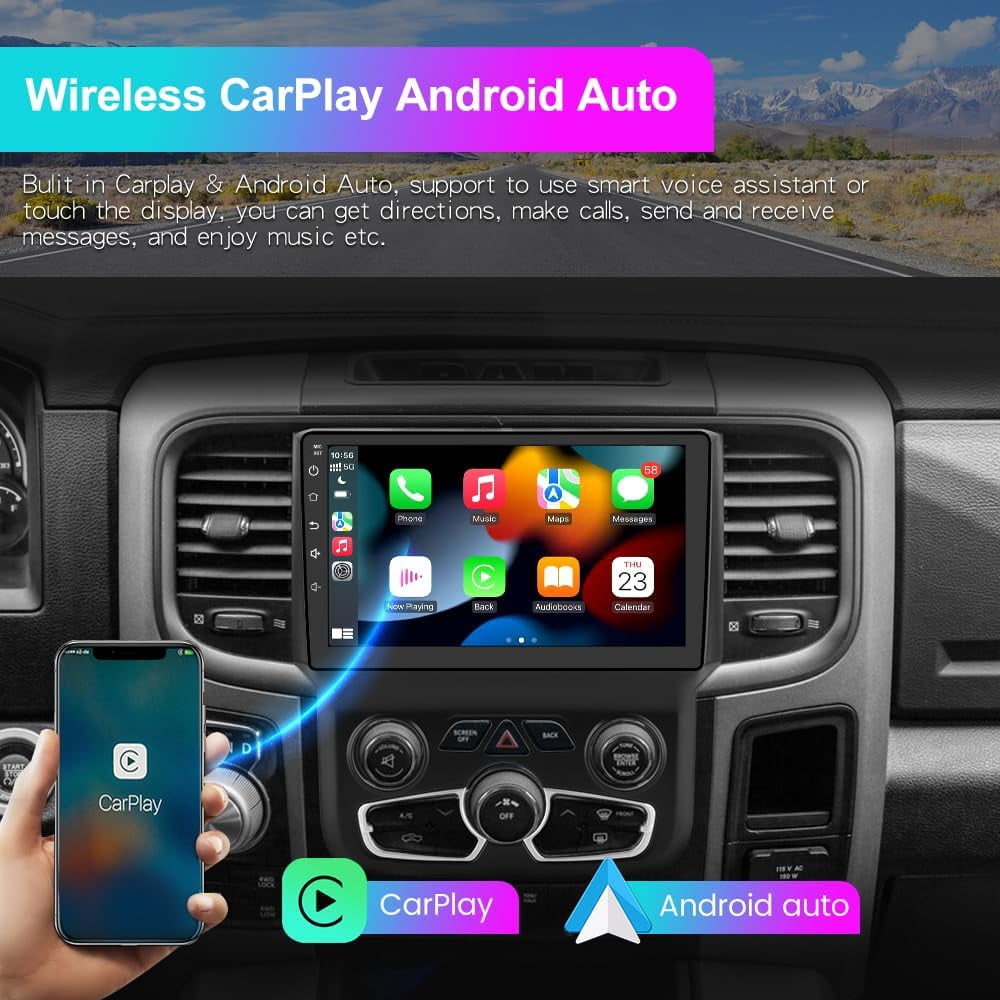 Awesafe 2GB 64GB Car Stereo Radio Compatible for Dodge Ram 2013-2019 1500 2500 3500,9 Inch Head Unit with Wireless CarPlay Android Auto GPS/FM/WiFi/USB/SWC