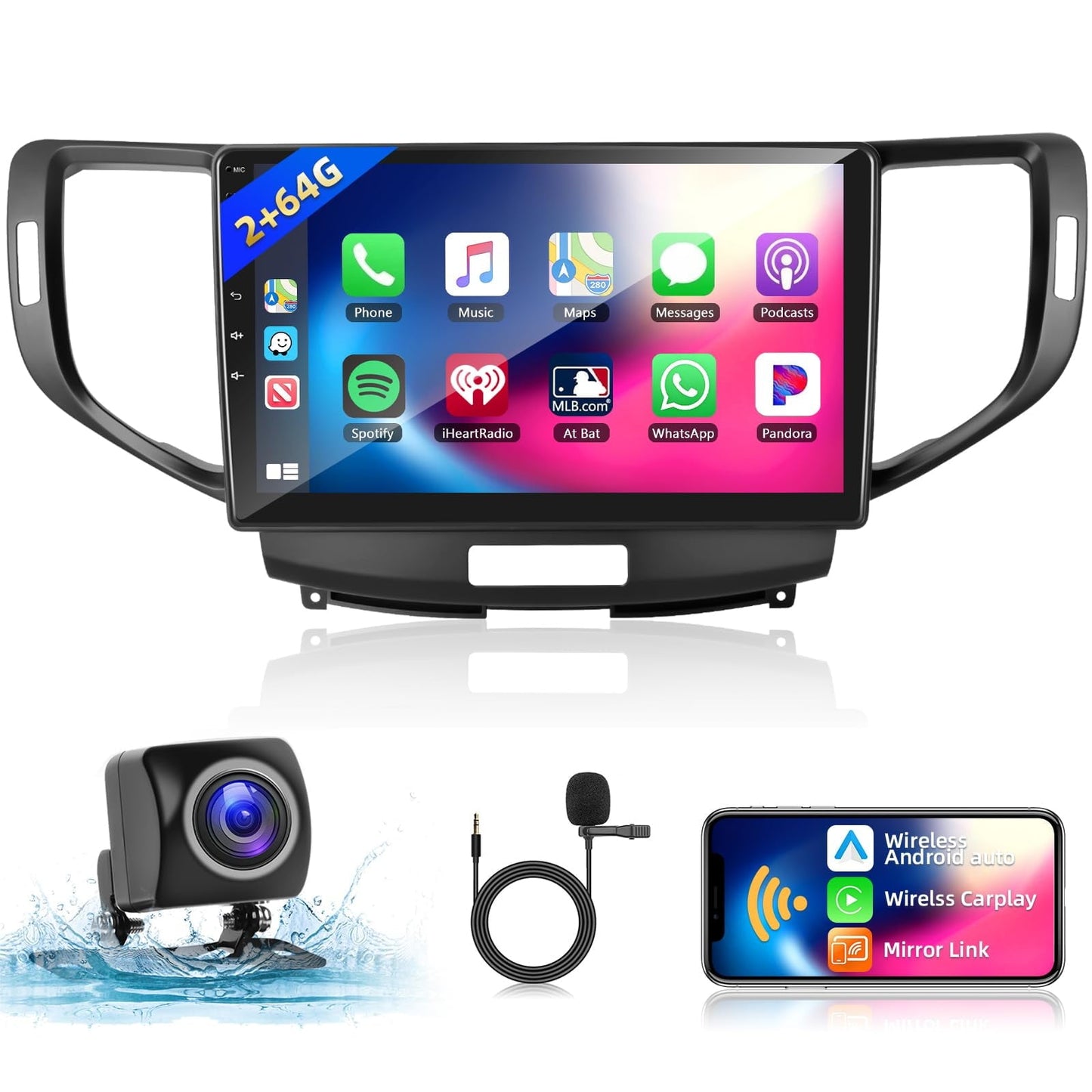 2+64G Car Stereo for Acura TSX 2009-2014/Honda Spirior Accord 2008-2012 with Apple Carplay Android Auto,WiFi 9'' IPS 1280*720 Touchscreen Car Radio with GPS,Bluetooth,FMRDS+Backup Cam C42