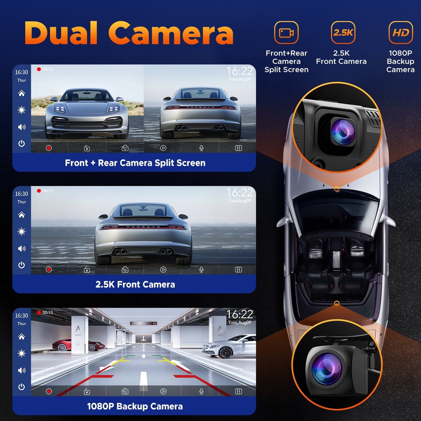 Lamtto 10.26" Wireless Carplay and Android Auto, 2.5K +1080P Dash Cam, Portable Carplay Screen for Car GPS Navigation, Car Stereo Receiver with Bluetooth, Airplay, Google, Siri