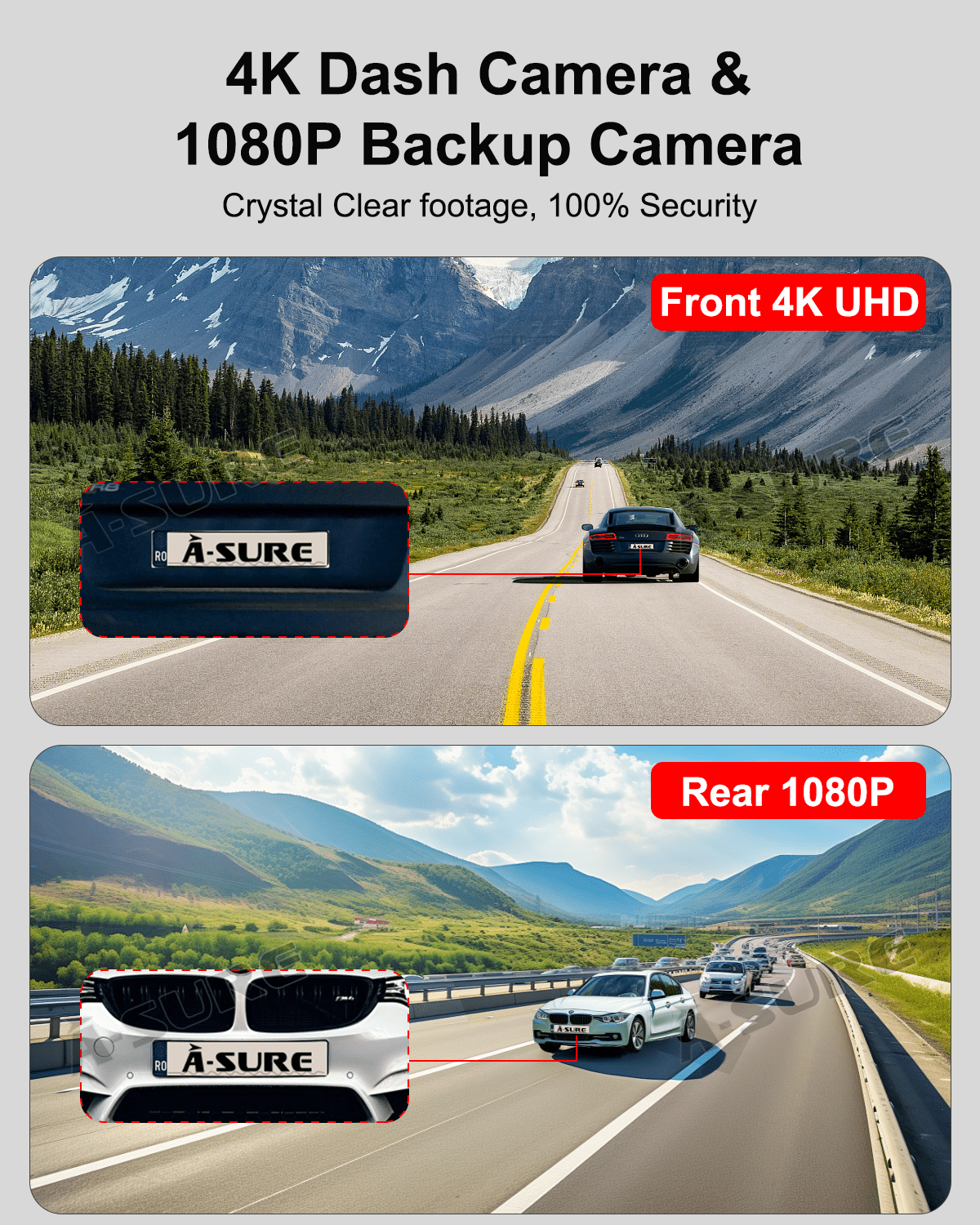ASURE 10.26'' Portable Dual Camera Dash Mount Car Stereo with Wireless Apple CarPlay Android Auto, Universal Multimedia Player Dash Cam IPS Touchscreen