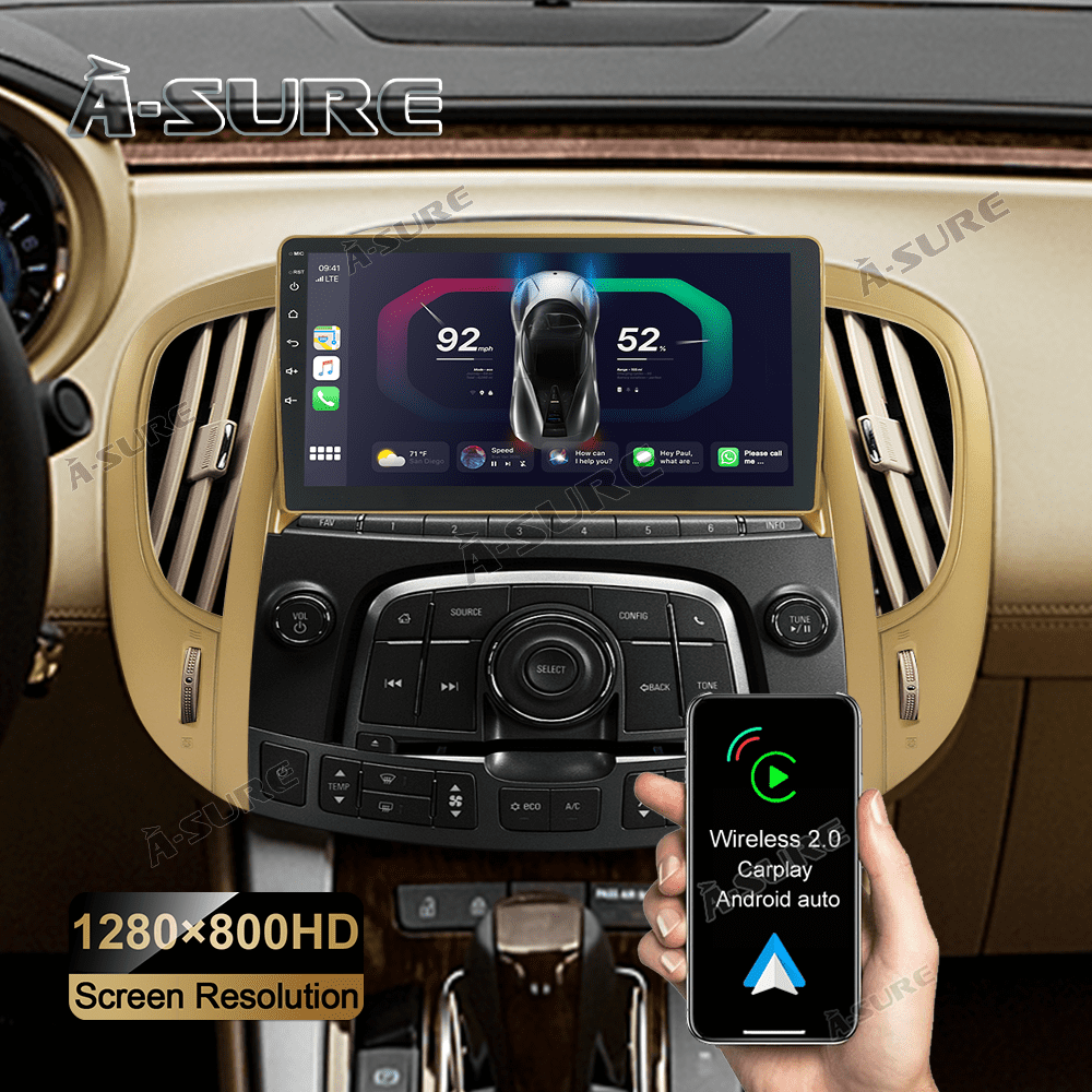 9 inch Car Stereo Radio for Buick Lacrosse 2010-2013, 2+32GB Wireless Carplay Android Auto Receiver, HD Touchscreen GPS Navigation