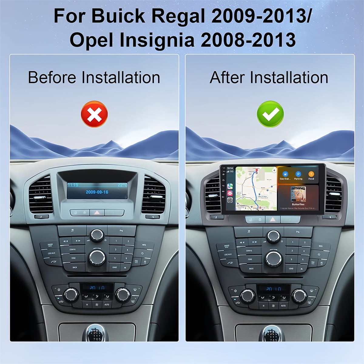 Guwzn Car Stereo Radio for Buick Regal 2009-2013 9" Touchscreen 2+32G Vehicle GPS Navigation Wireless CarPlay Android Auto