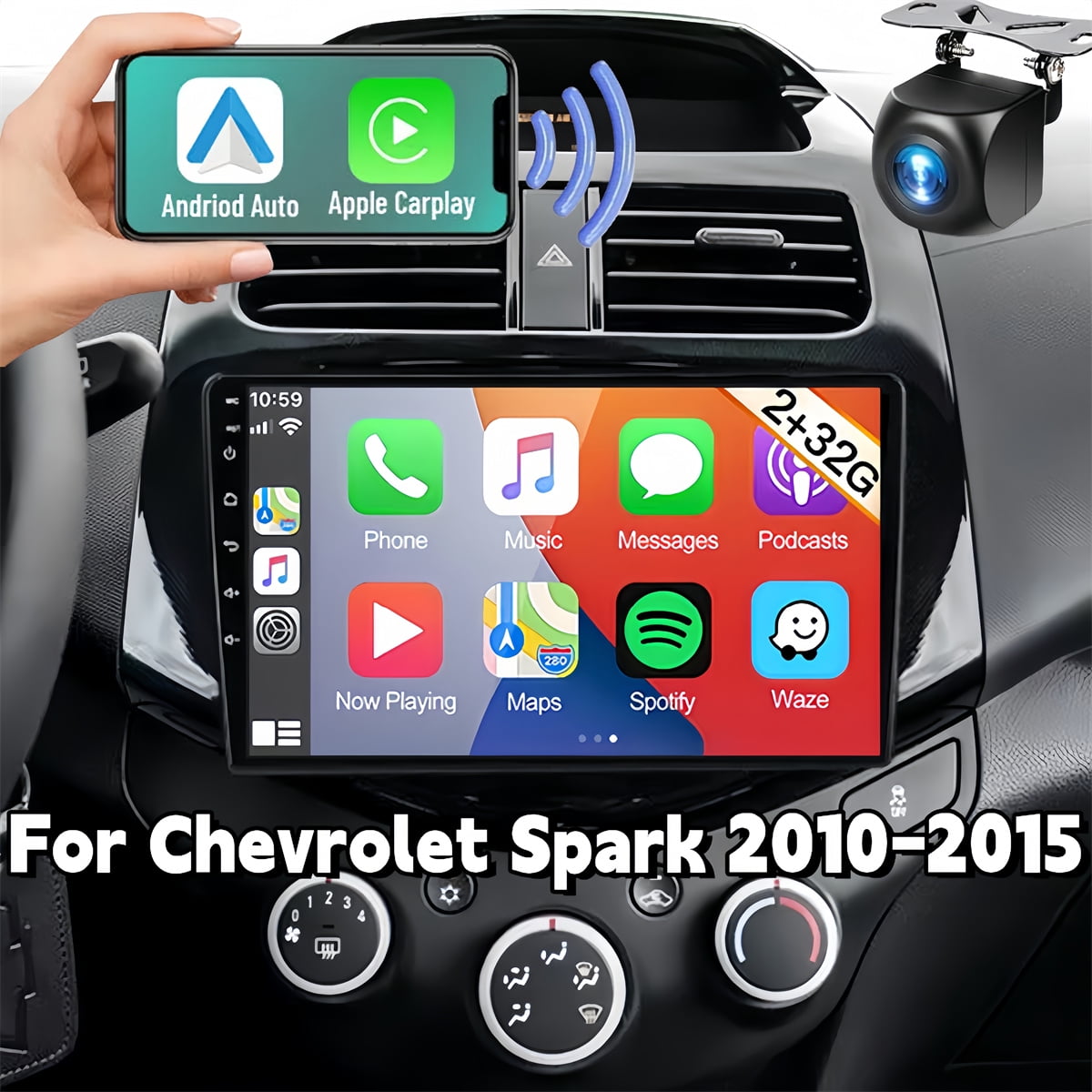 Guwzn Car Stereo Radio for Chevrolet Spark 2010-2015 9" Touchscreen 2+32G Vehicle GPS Navigation Wireless CarPlay Android Auto