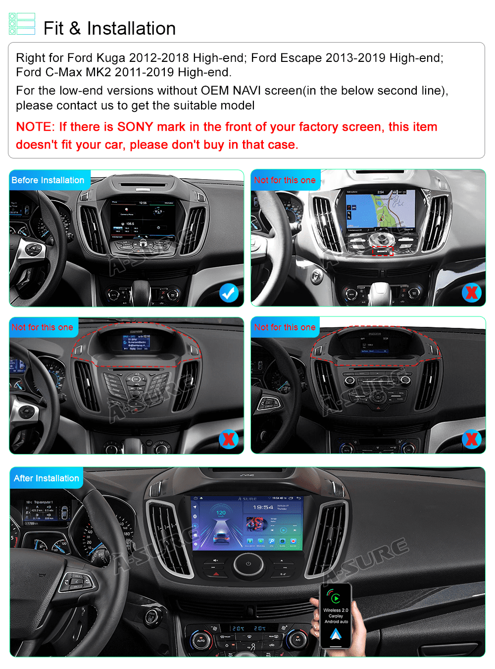Android 13 Wireless Carplay Car Stereo Radio for Ford Kuga 2012-2018 Ford Escape 2013-2019 GPS Navi WiFi Bluetooth DSP RDS