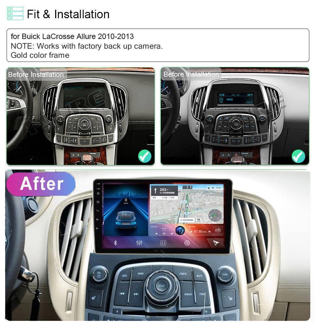 9 inch Car Stereo Radio for Buick Lacrosse 2010-2013, 2+32GB Wireless Carplay Android Auto Receiver, HD Touchscreen GPS Navigation