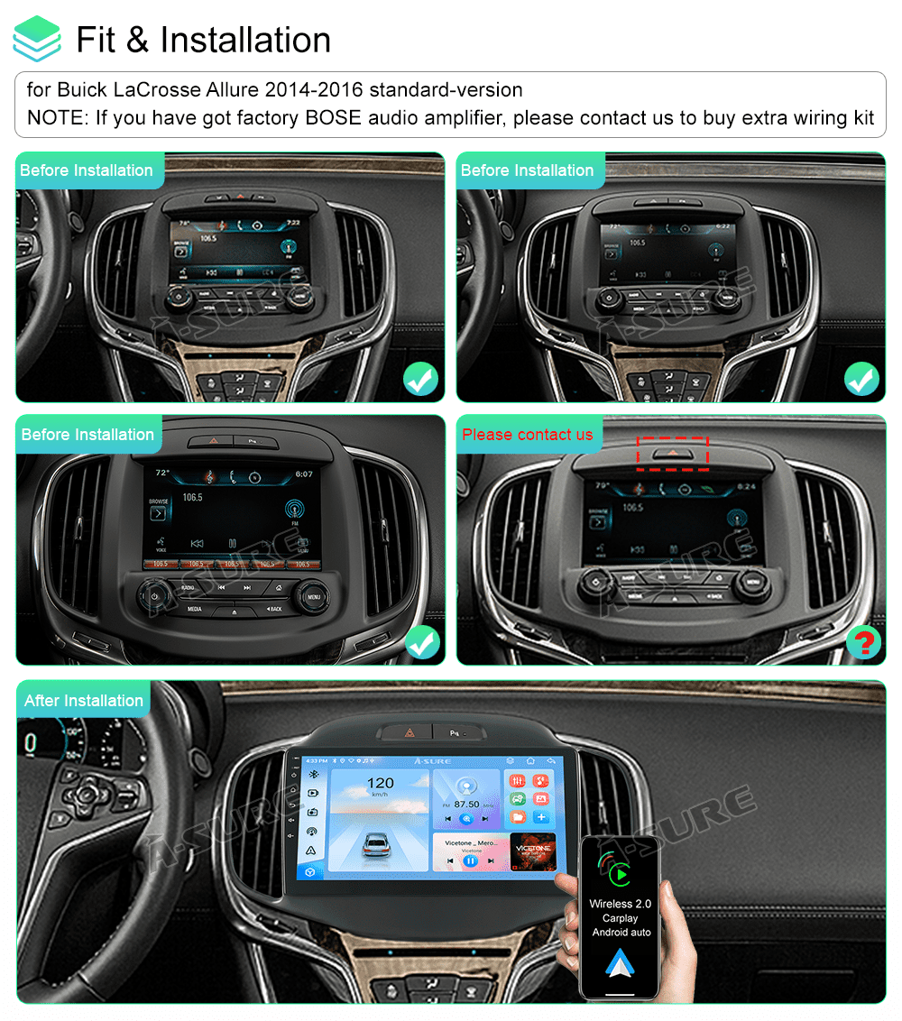 10.1" Android 13 Car Stereo Radio 6+128GB for Buick LaCrosse Allure 2014-2016 Wireless CarPlay GPS Navi 4G LTE WiFi Bluetooth DSP SWC USB
