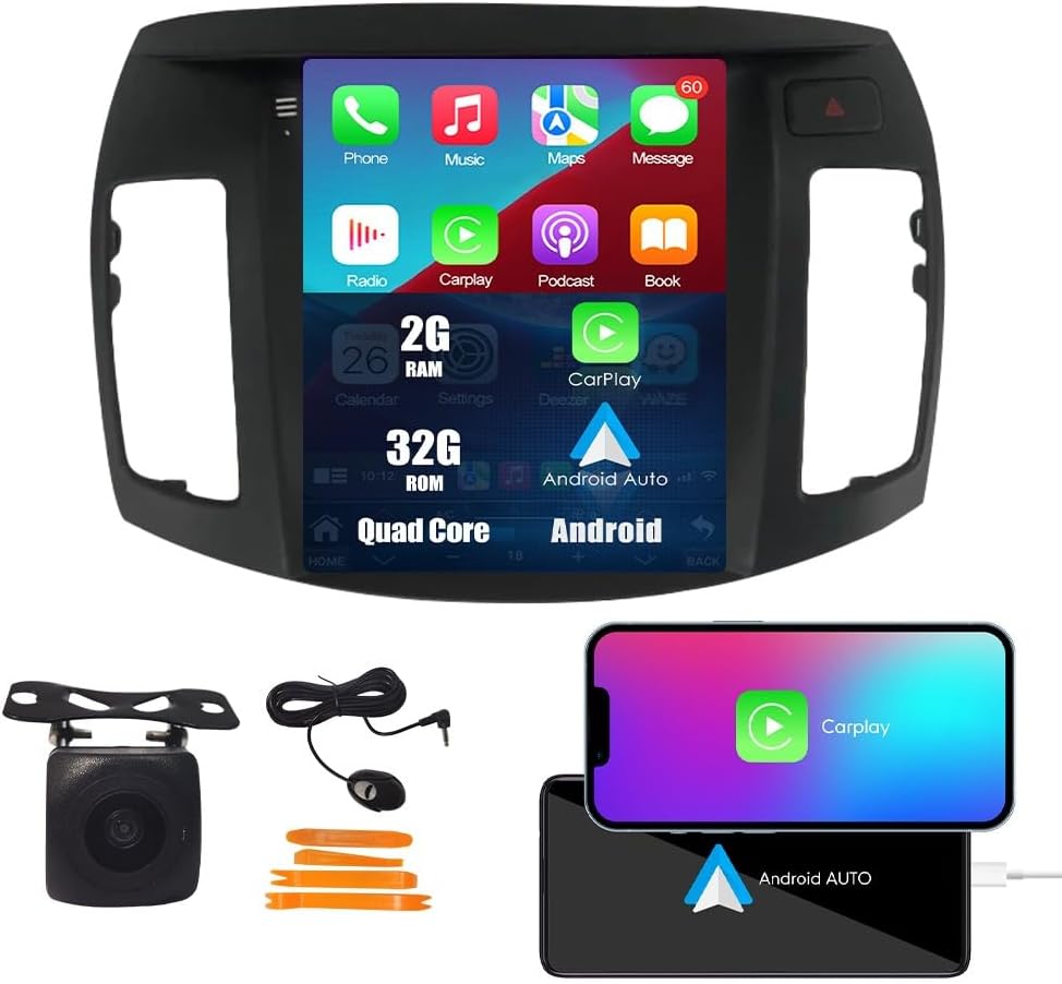Kunfine CarPlay Android Auto Navigation Stereo GPS Radio Reverse Camera Display 9" IPS Touchscreen Headunit Tablet Pad Media Player for Hyundai Elantra Celesta 06-11, if Applicable Quad Core 2G+32G
