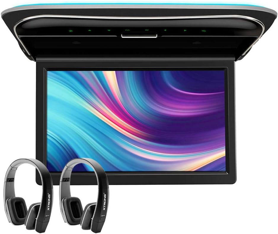 car displayXTRONS 11.6 Inch Car Overhead Roof Mounted Monitor Screen Ultra-Thin Flip Down TV for Cars 1080P Car Video Player with Built-in Speaker Support IR, USB, HDMI, AV Input (No DVD)