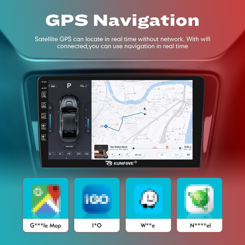 Kunfine CarPlay Android Auto Navigation Stereo GPS Radio Reverse Camera Display 9" IPS Touchscreen Headunit Tablet Pad Media Player for Hyundai Elantra Celesta 06-11, if Applicable Quad Core 2G+32G