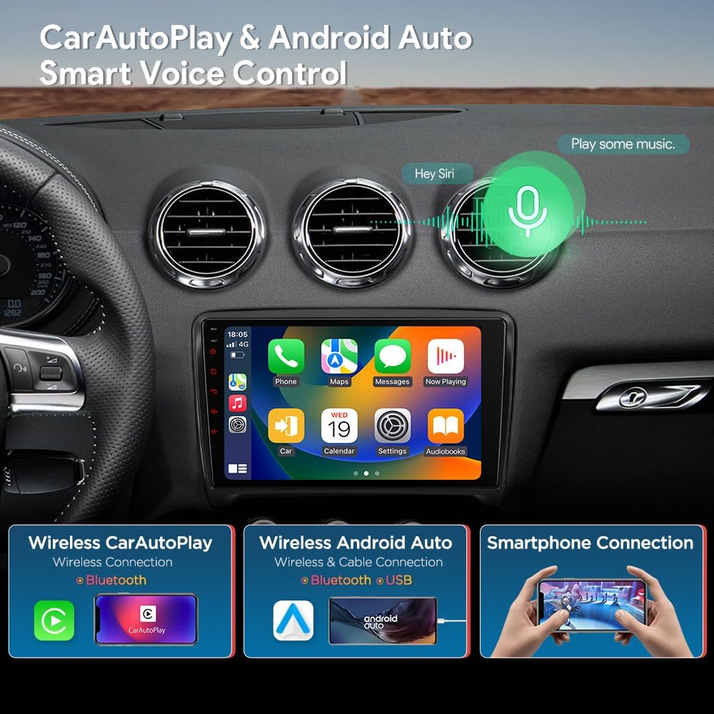XTRONS Car Stereo for Audi TT MK2, Android 13 Qualcomm Octa Core 8GB+256GB Car Radio, 9 Inch QLED Touch Screen GPS Navigation for Car Bluetooth Head Unit DSP Car Play Android Auto