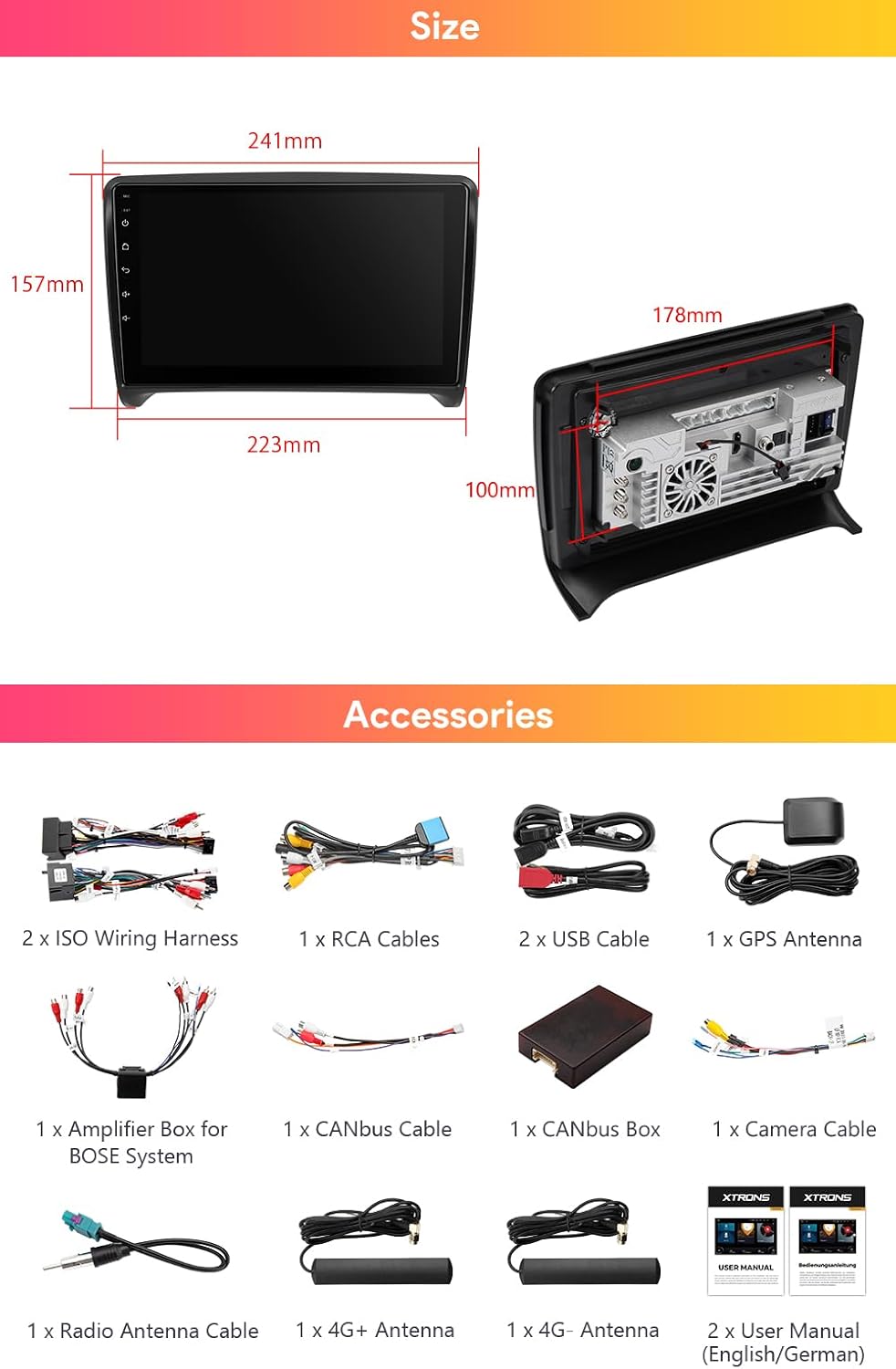 XTRONS Car Stereo for Audi TT MK2, Android 13 Qualcomm Octa Core 8GB+256GB Car Radio, 9 Inch QLED Touch Screen GPS Navigation for Car Bluetooth Head Unit DSP Car Play Android Auto