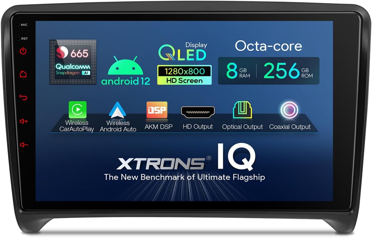 XTRONS Car Stereo for Audi TT MK2, Android 13 Qualcomm Octa Core 8GB+256GB Car Radio, 9 Inch QLED Touch Screen GPS Navigation for Car Bluetooth Head Unit DSP Car Play Android Auto