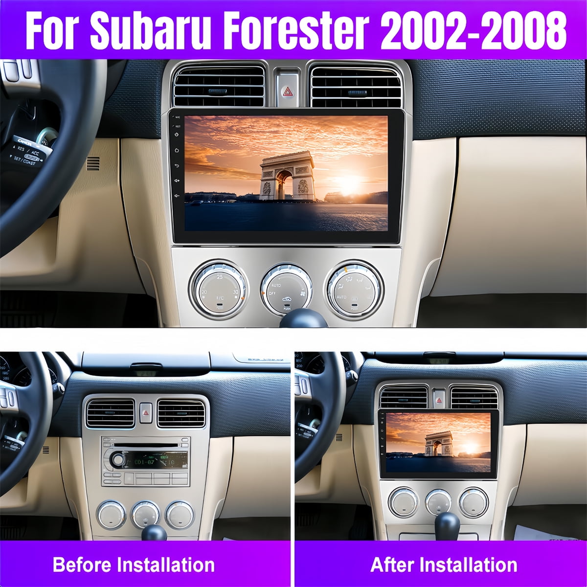 Guwzn Car Stereo Radio for Subaru Forester 2002-2008 9" Touchscreen 2+32G Vehicle GPS Navigation Wireless CarPlay Android Auto