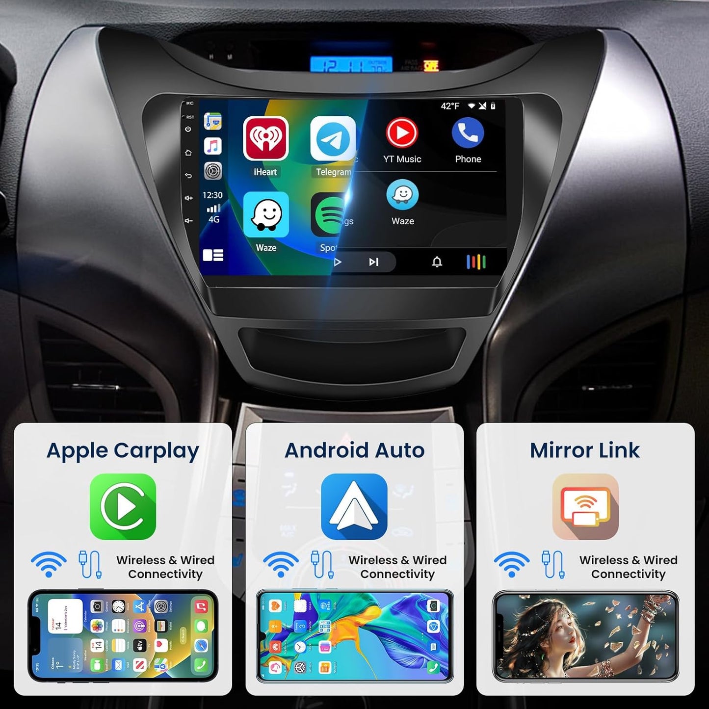2+64G Inefala for Hyundai Elantra 2011-2013 Android 13 Car Radio Stereo Head Unit with Wireless Carplay&Android Auto, 9 Inch Touchscreen with HiFi WiFi GPS FM/RDS Mic AHD Backup Camera