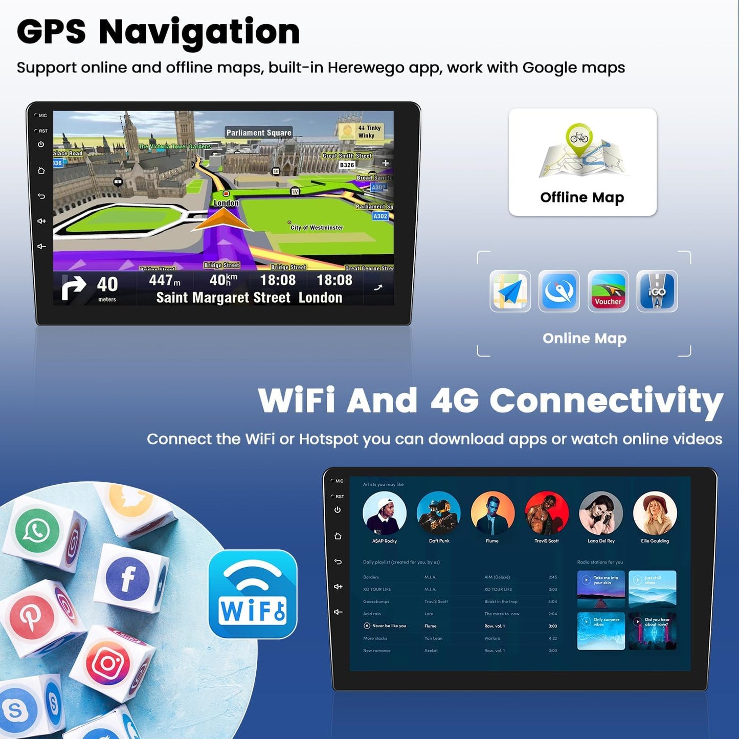 2+64GB Android 13 Car Radio for Hyundai Tucson 2006-2009 with Wireless Carplay/Android Auto, 10.1 Inch Touch Screen Car Stereo, Bluetooth/GPS Navi/WiFi/SWC/FM RDS/DSP + Backup Camera