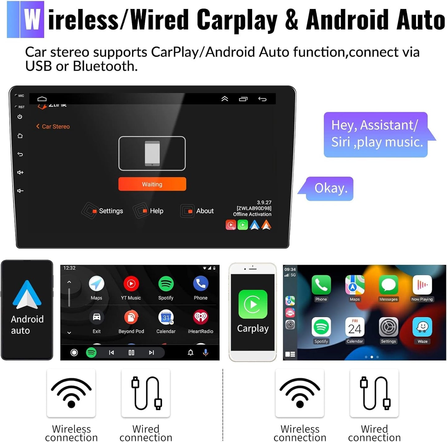 CAMECHO 2+64G Car Radio Head Unit Android 13 for Hyundai Tucson IX35 2010-2015 Autoradio, 10" Touch Screen Car Stereo with CarPlay Android Auto Bluetooth WiFi HiFi & EQ GPS + AHD Backup Camera