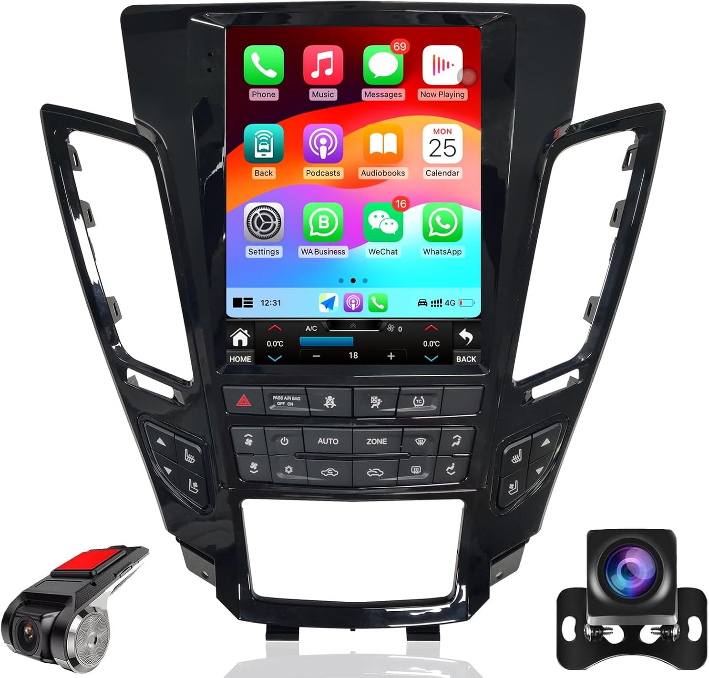 Car Radio for Cadillac CTS 2008-2012 Stereo Replacement Upgrade Carplay Android Auto Vertical Touch Screen Tesla Style with DSP in Dash Headunit Multimedia Player Audio Voice Control GPS Navigation
