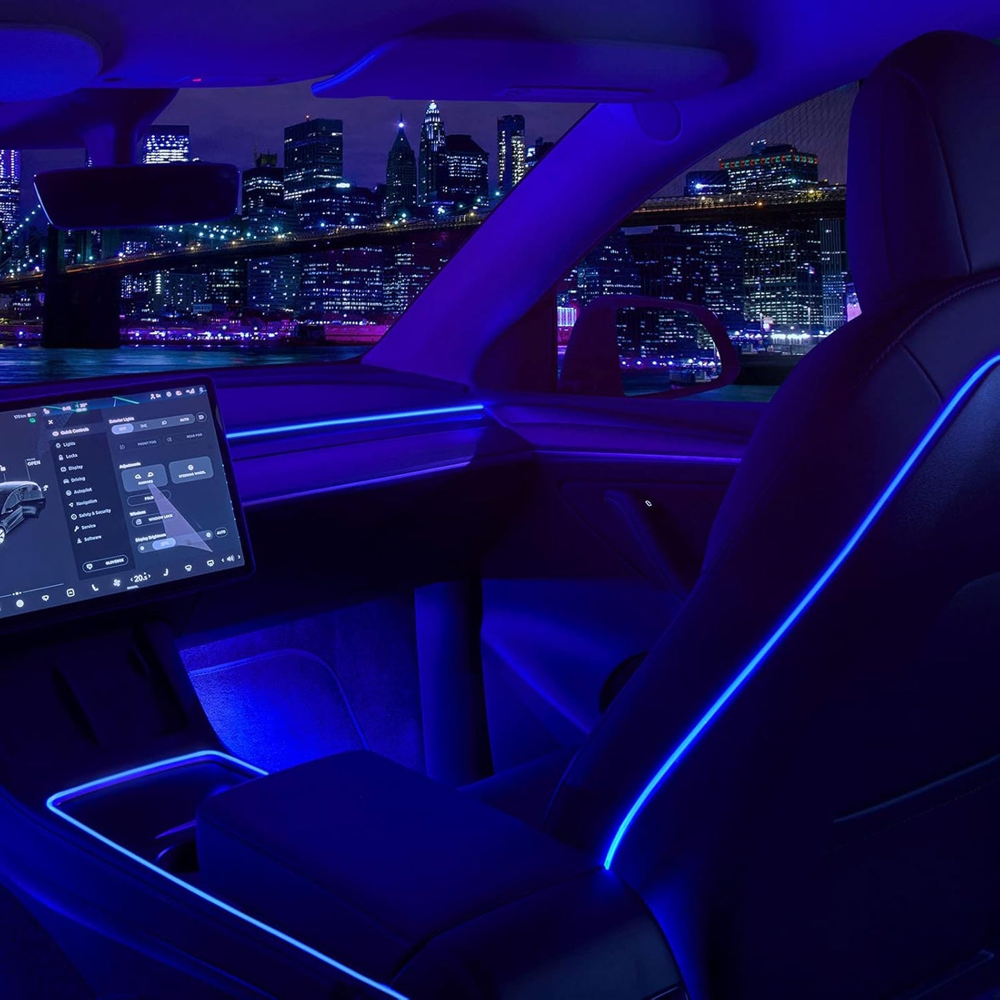 Nestour 2016-2020 Tesla Model 3 Y Interior Car Neon Lights, (Center Console+Dashboard+2 Foot Lights) with Matching Armrest Organizer, Tesla Ambient Lights, APP-Controlled RGB LED Strip LightsTesla Vehicle Accessories