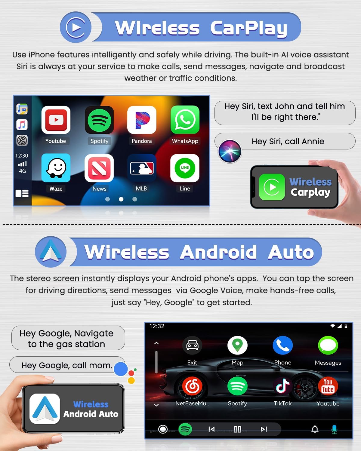 Roinvou 2+64G Android CarPlay Stereo for Hyundai Sonata 2015-2017, Built-in Wireless CarPlay with Android Auto, 9'' Touch Screen in-Dash GPS Navigation Support Mirror Link BT RDS AHD WiFi DSP