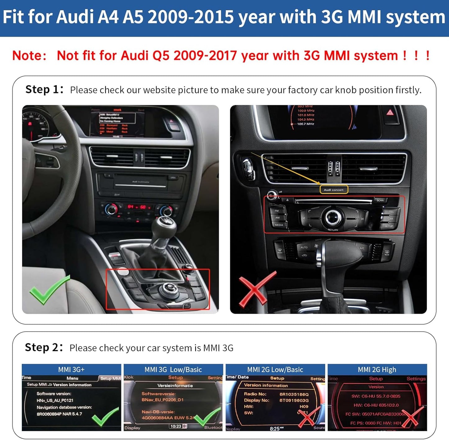 Road Top 8.8 Inch Car Touchscreen Wireless CarPlay Android Auto for Audi A4 A5 2009-2015 Year with 3GMMI, Car Radio Stereo Multimedia Screen, Support Navigation, Mirrorlink