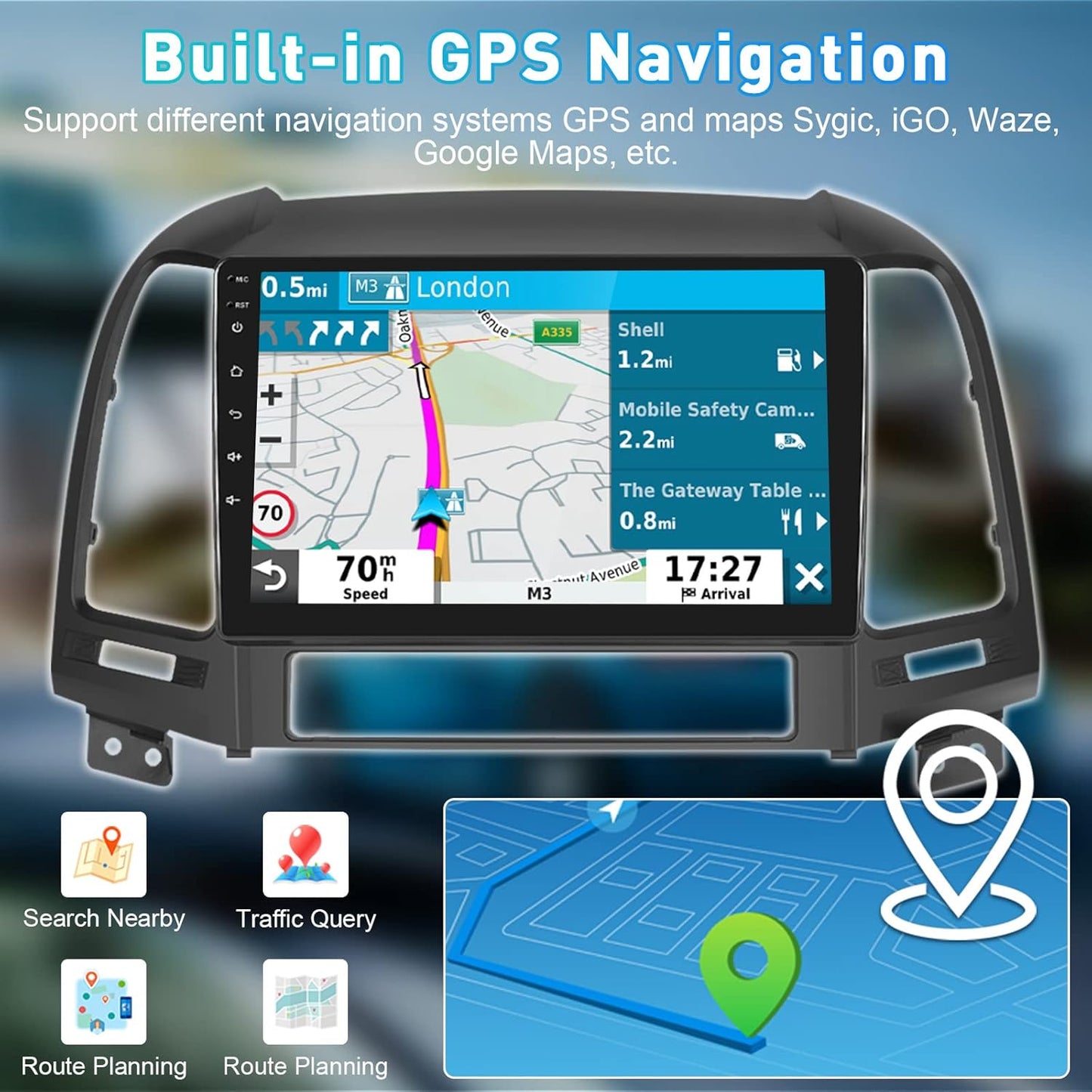 Roinvou for Hyundai Santa Fe 2006-2012 Android Car Radio Stereo 9 Inch Capacitive HD Touch Screen Mirror Link GPS Navigation Head Unit with WiFi Bluetooth USB FM RDS Steering Wheel Controls