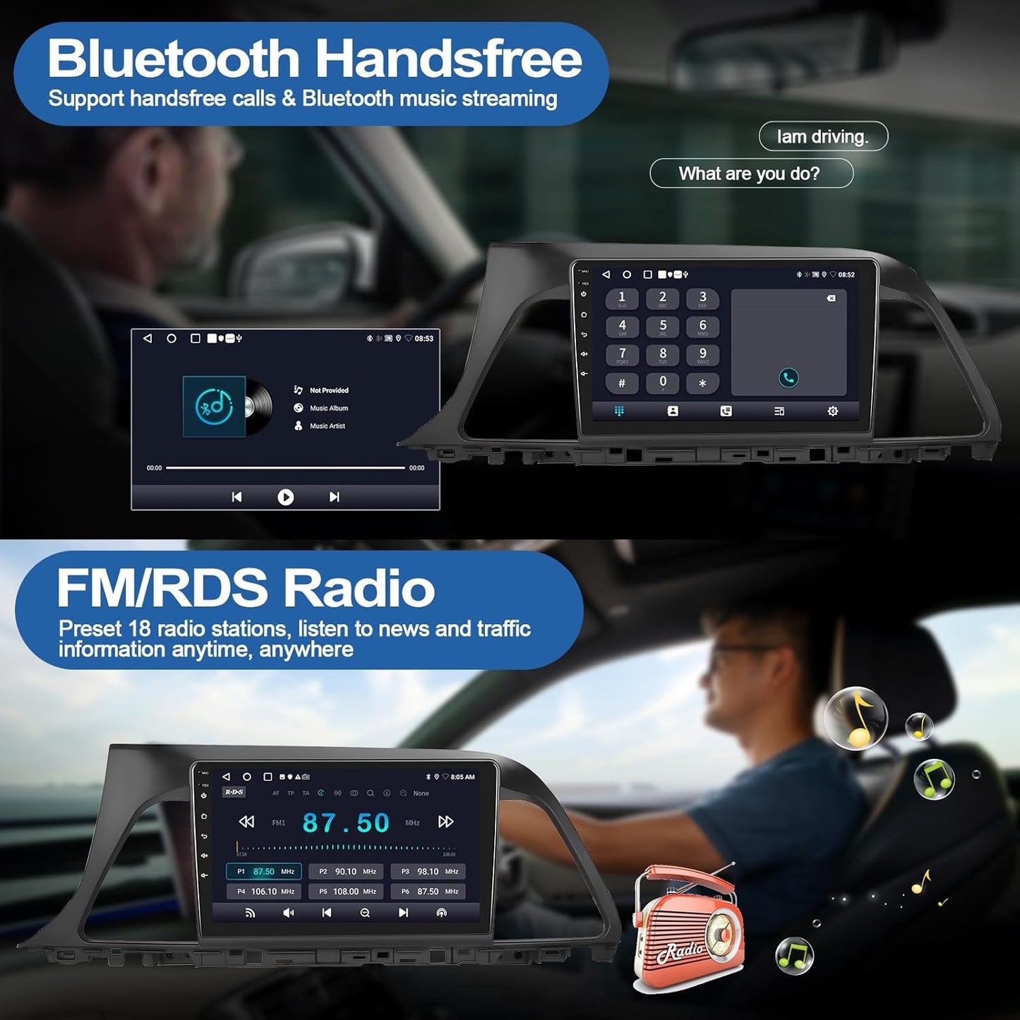 2G+32G Car Stereo Radio for Hyundai Sonata 2015 2016 2017 with Wireless CarPlay Android Auto Android 13 Car Radio 9" Touch Screen Bluetooth Radio with GPS Navigation FM RDS Backup Camera Head Unit