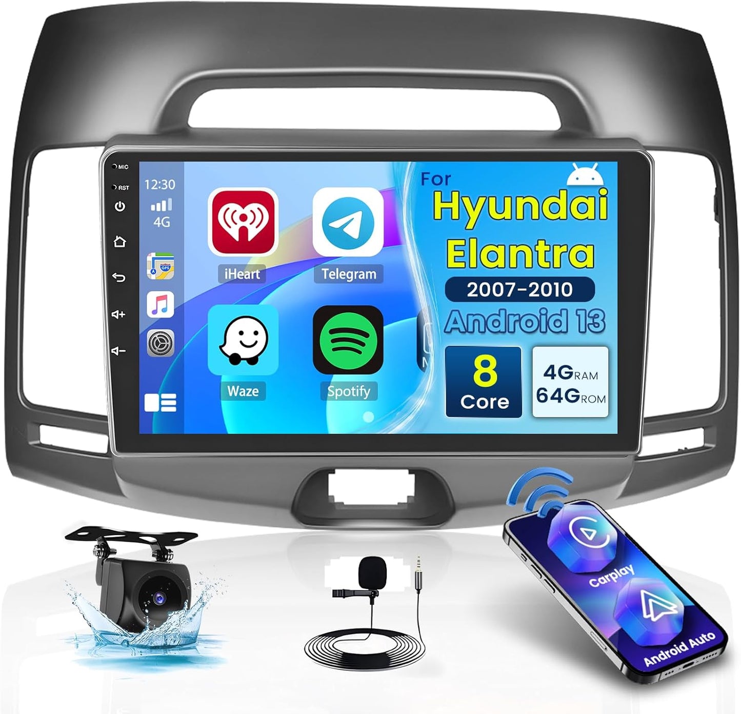Roinvou for Hyundai Elantra 2007-2010 Android Car Radio Stereo 9 Inch Capacitive HD Touch Screen Mirror Link GPS Navigation Head Unit with WiFi Bluetooth USB FM RDS Steering Wheel Controls