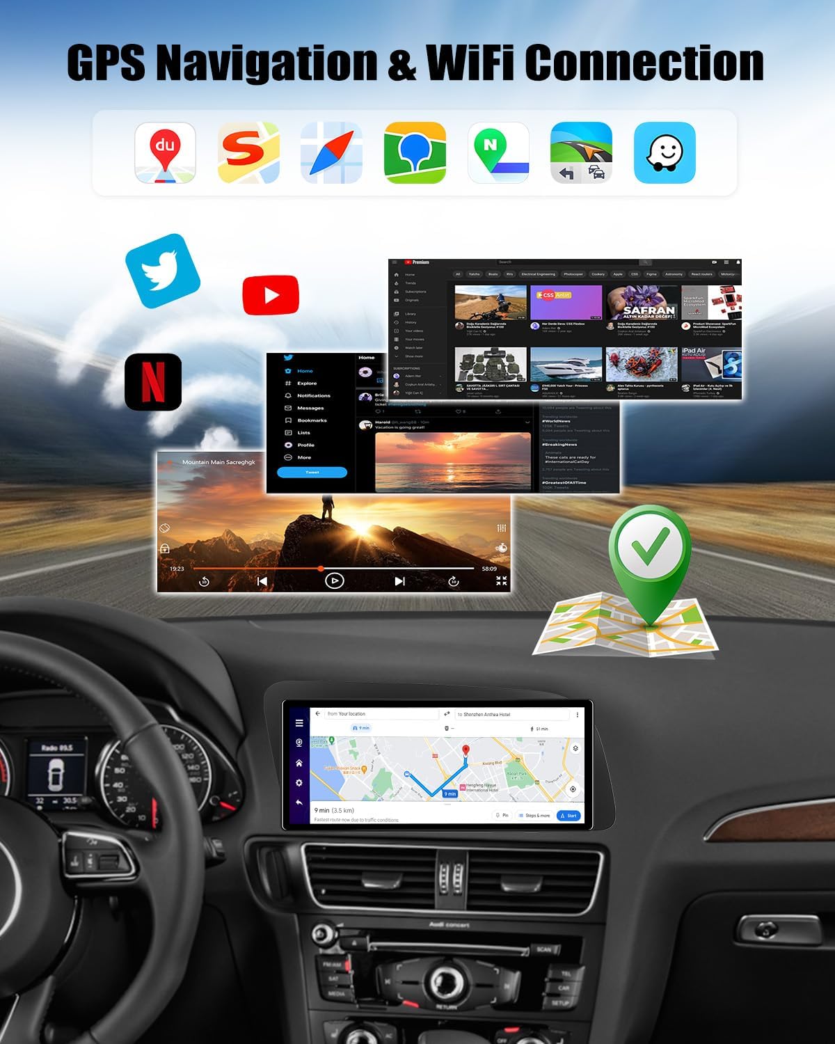 2+64GB Car Stereo Radio for Audi Q5 2009-2017 Concert/Symphony with Wireless CarPlay Android Auto Android 13 Head Unit 10.33" IPS Touch Screen Car Radio with DSP Bluetooth FM WiFi GPS Navigation