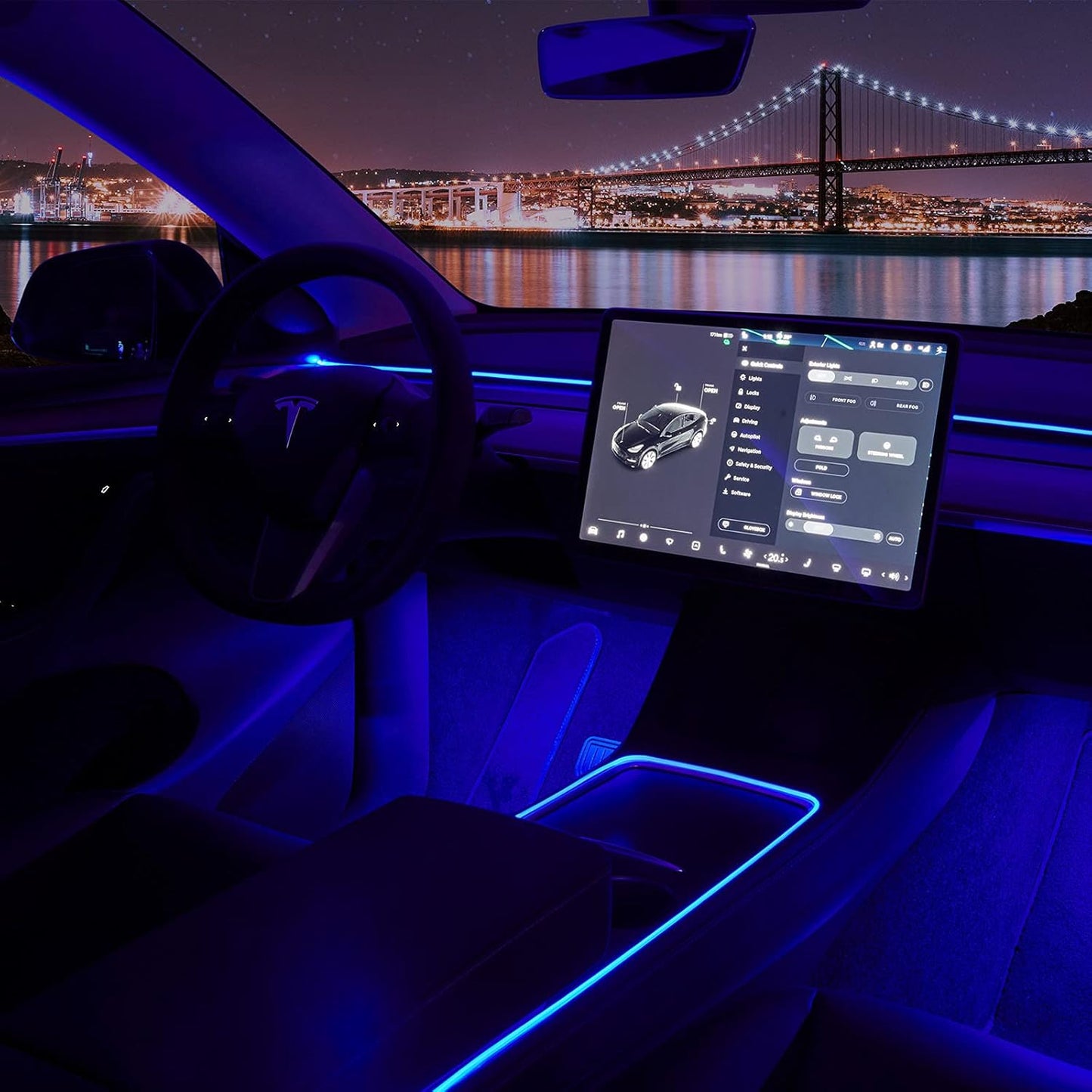 Nestour 2016-2020 Tesla Model 3 Y Interior Car Neon Lights, (Center Console+Dashboard+2 Foot Lights) with Matching Armrest Organizer, Tesla Ambient Lights, APP-Controlled RGB LED Strip LightsTesla Vehicle Accessories