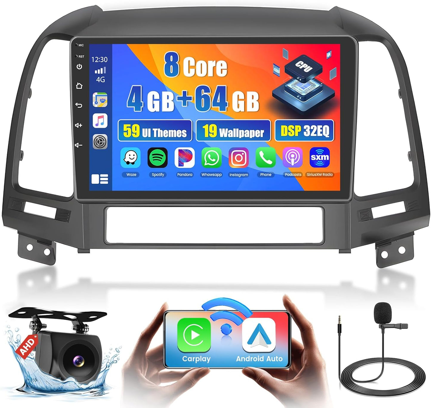Roinvou for Hyundai Santa Fe 2006-2012 Android Car Radio Stereo 9 Inch Capacitive HD Touch Screen Mirror Link GPS Navigation Head Unit with WiFi Bluetooth USB FM RDS Steering Wheel Controls