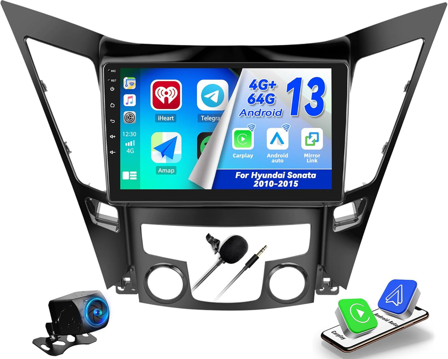 Camecho (2+64G) Android 13 Car Stereo Compatible with Hyundai Sonata 2010-2015, Head Unit with Carplay Android Auto,9" Touch Screen Car Stereo Radio with Bluetooth HiFi FM/RDS GPS/WiFi