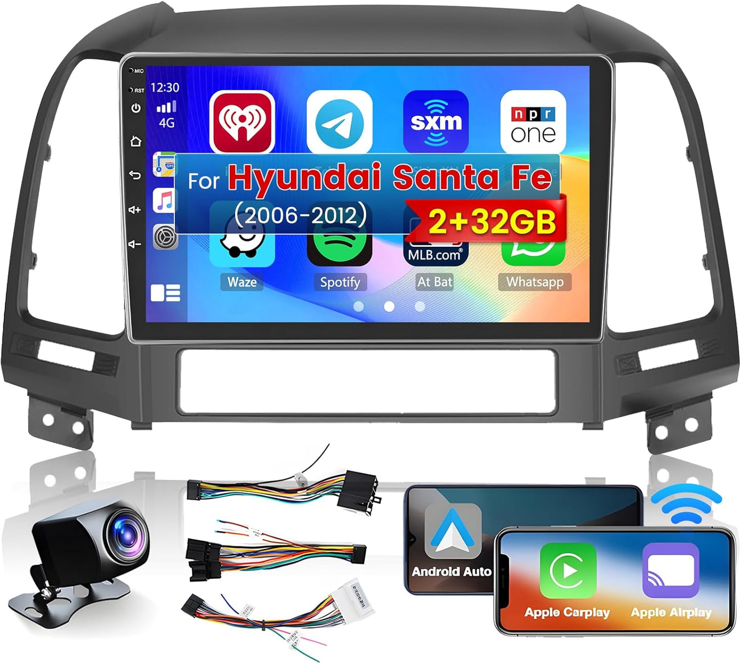 Roinvou for Hyundai Santa Fe 2006-2012 Android Car Radio Stereo 9 Inch Capacitive HD Touch Screen Mirror Link GPS Navigation Head Unit with WiFi Bluetooth USB FM RDS Steering Wheel Controls