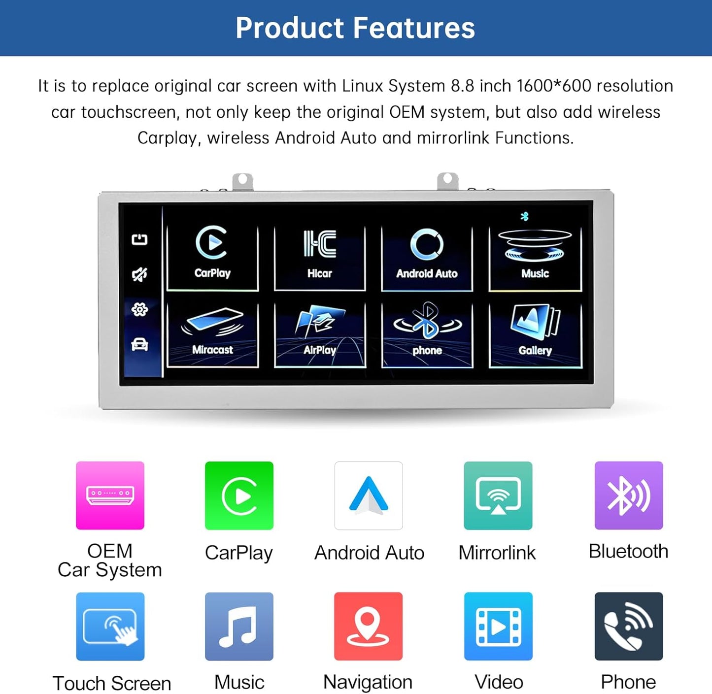Road Top 8.8 Inch Car Touchscreen Wireless CarPlay Android Auto for Audi A4 A5 2009-2015 Year with 3GMMI, Car Radio Stereo Multimedia Screen, Support Navigation, Mirrorlink