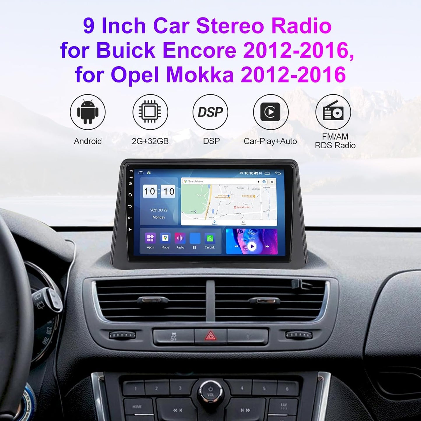 Android 13 Car Radio Stereo for Buick Encore 2012-2016, Biorunn 9 inch Octa Core GPS Navi Wireless Wired Car-Play Android Auto Head Unit IPS FM AM RDS DSP, 2GB RAM 32GB ROM