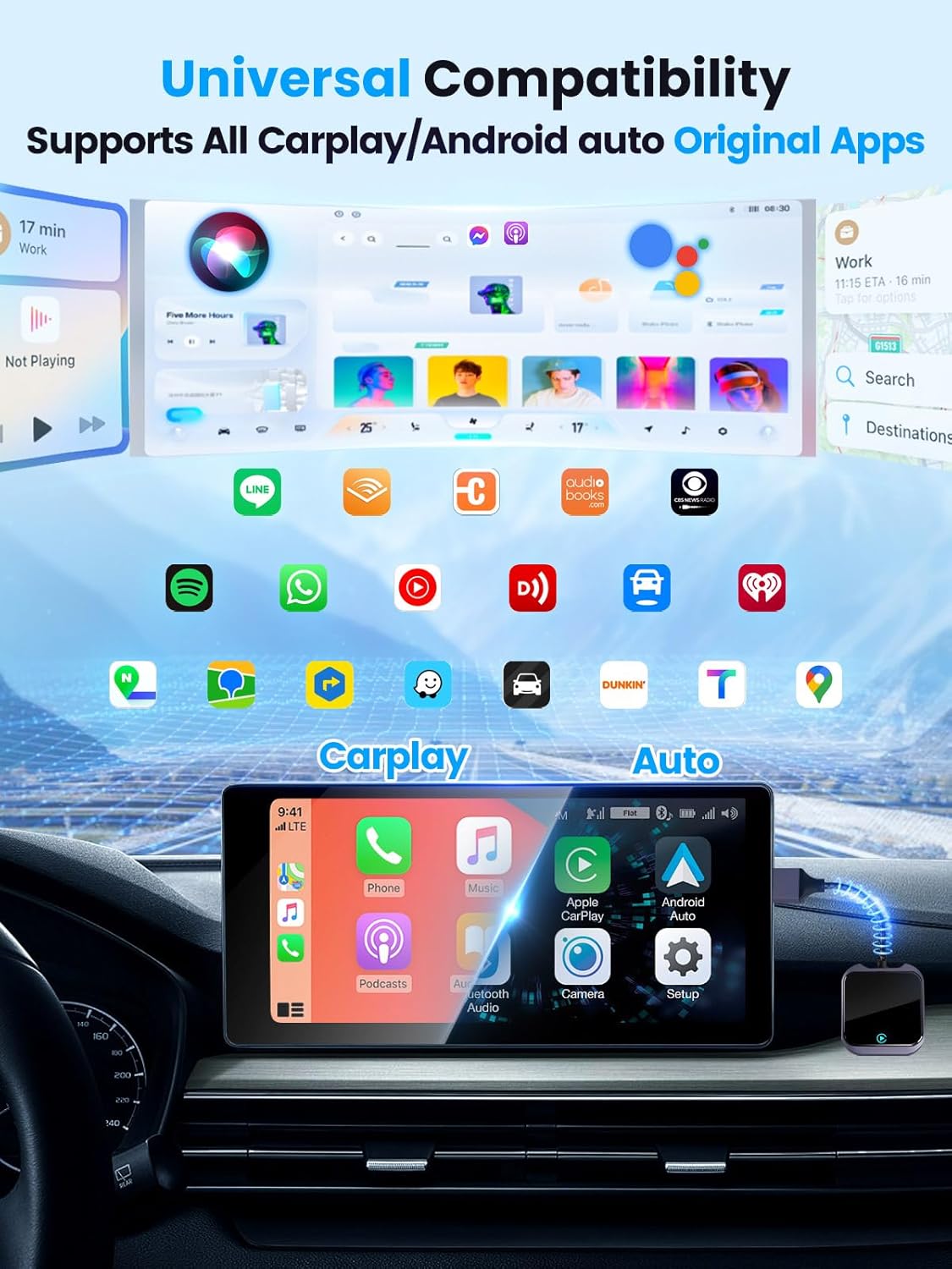 Mercedes-Benz Android Head Unit Android Auto and Carplay Wireless Adapter with Fast Stable 5Ghz WiFi Bluetooth, Wireless Android Auto Car Adapter Applies to Cars After 2016 & Phone with Android11+/ iOS10+ & USB-A/Type-C