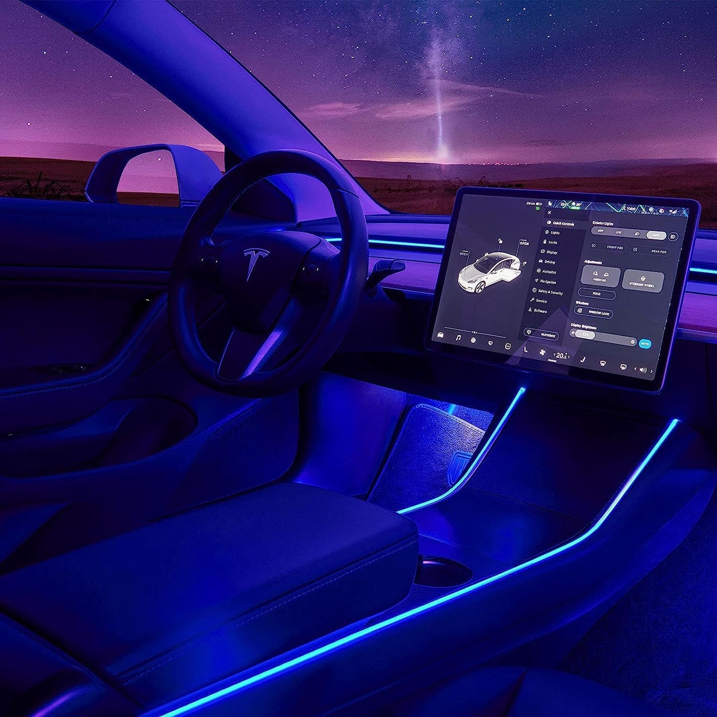 Nestour 2016-2020 Tesla Model 3 Y Interior Car Neon Lights, (Center Console+Dashboard+2 Foot Lights) with Matching Armrest Organizer, Tesla Ambient Lights, APP-Controlled RGB LED Strip LightsTesla Vehicle Accessories