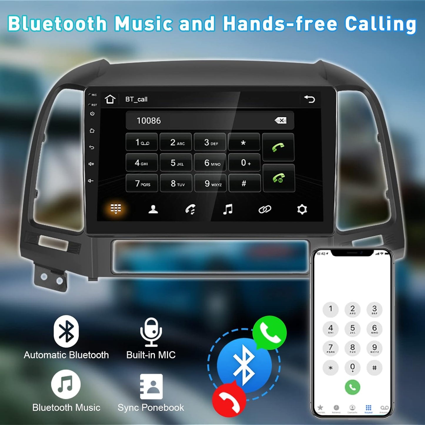 Roinvou for Hyundai Santa Fe 2006-2012 Android Car Radio Stereo 9 Inch Capacitive HD Touch Screen Mirror Link GPS Navigation Head Unit with WiFi Bluetooth USB FM RDS Steering Wheel Controls