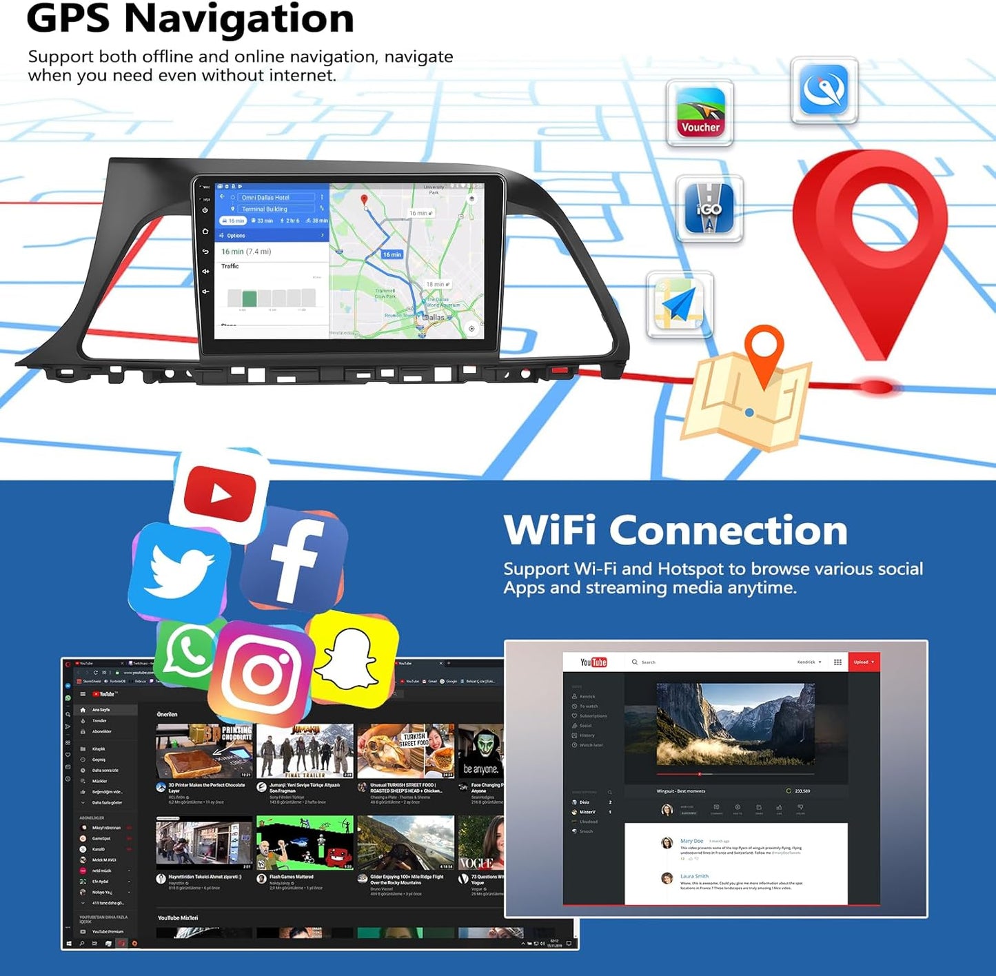 2G+32G Car Stereo Radio for Hyundai Sonata 2015 2016 2017 with Wireless CarPlay Android Auto Android 13 Car Radio 9" Touch Screen Bluetooth Radio with GPS Navigation FM RDS Backup Camera Head Unit