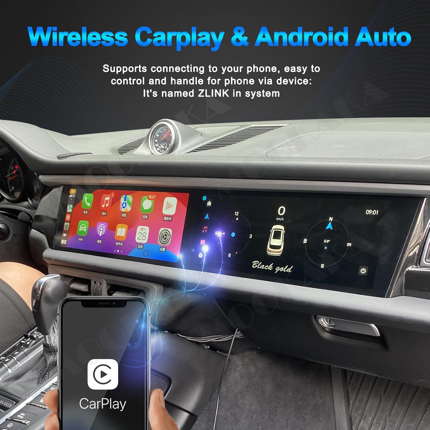Dual Screen Android Car Radio GPS Navigation for Porsche Macan 2014-2017 Stereo Replacement 12.3 Inch IPS Touch Screen Multimedia Player Auto Radio Modify 2024 (PCM 3.1, 8-256GB)