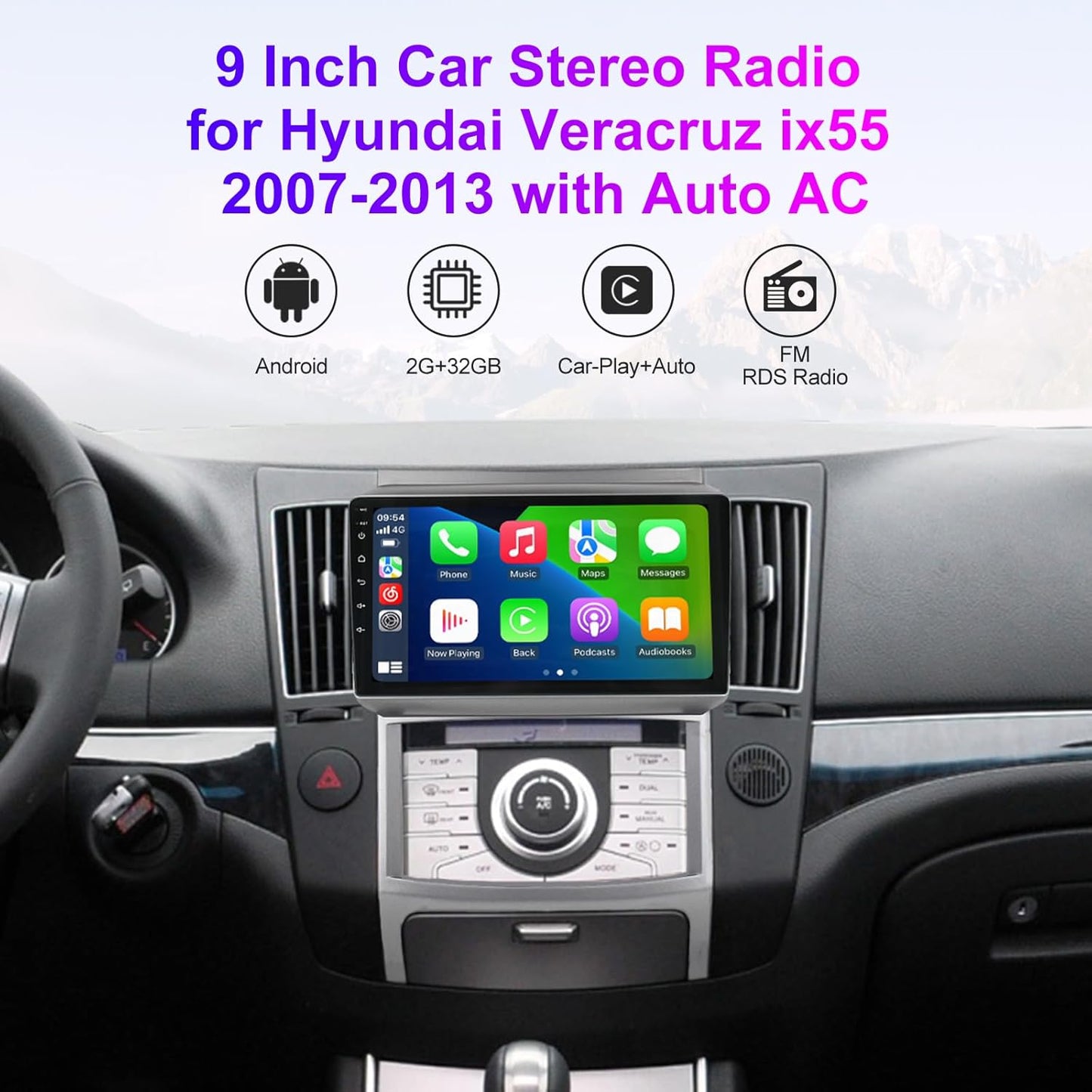 Android 13 Car Stereo Radio for Hyundai Veracruz ix55 2007-2013 Auto AC, Biorunn 9 Inch GPS Wireless Wired Car-Play Android Auto IPS Navi WiFi FM RDS Head Unit 2GB RAM 32GB ROM