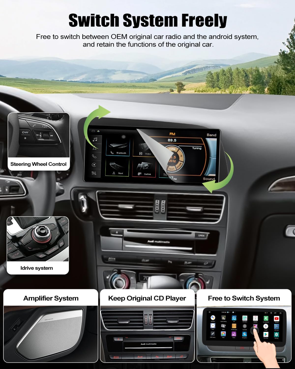 2+64GB Car Stereo Radio for Audi Q5 2009-2017 Concert/Symphony with Wireless CarPlay Android Auto Android 13 Head Unit 10.33" IPS Touch Screen Car Radio with DSP Bluetooth FM WiFi GPS Navigation