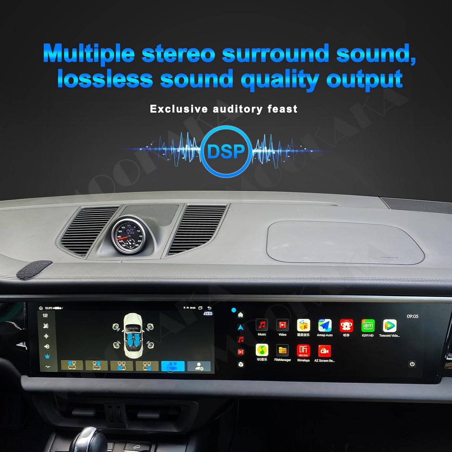Dual Screen Android Car Radio GPS Navigation for Porsche Macan 2014-2017 Stereo Replacement 12.3 Inch IPS Touch Screen Multimedia Player Auto Radio Modify 2024 (PCM 3.1, 8-256GB)