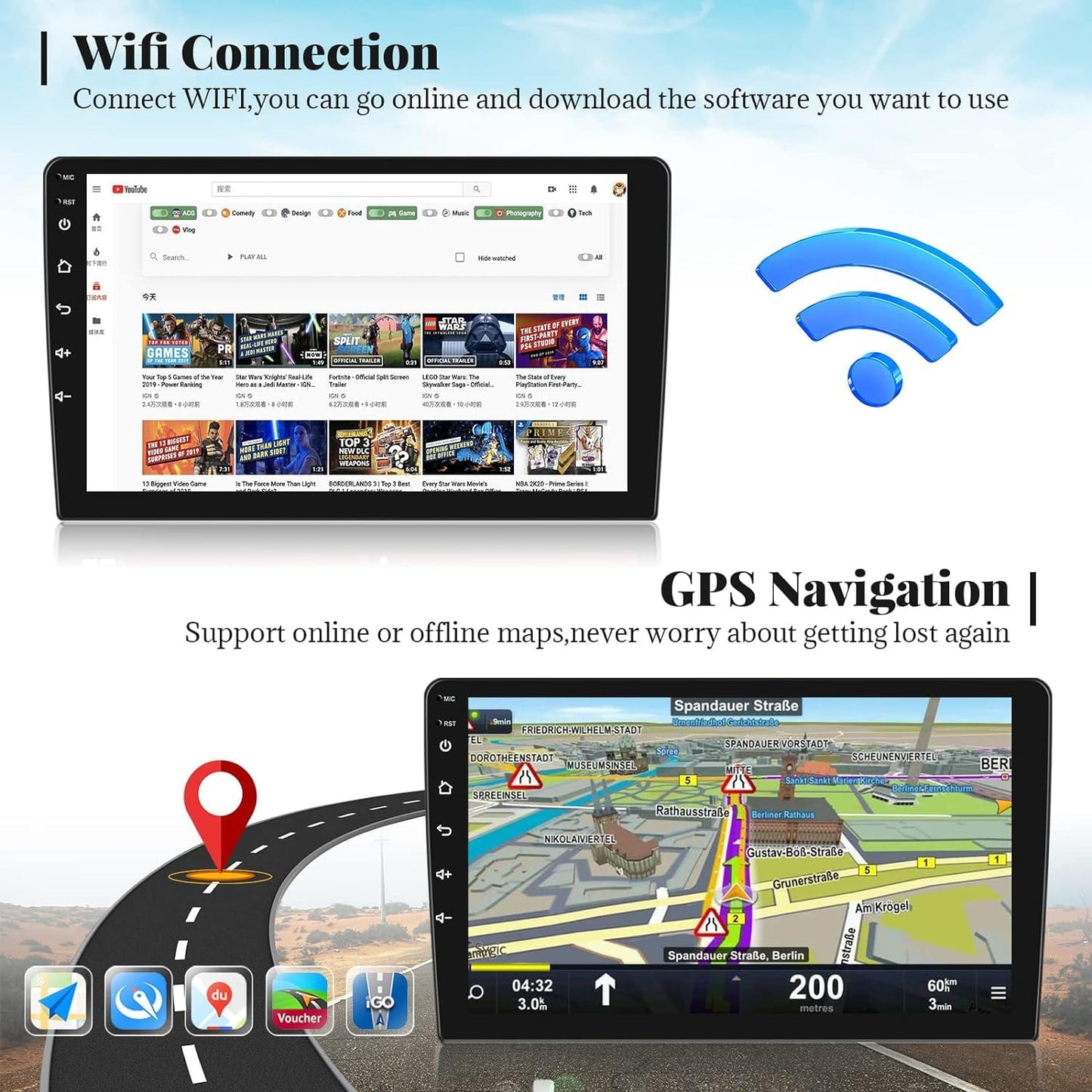 THONZER for Volkswagen Tiguan 2010 2011 2012 2013 2014 2015 Android Car Stereo 2+32G Support Wireless Carplay&Android Auto with 9 inch Touchscreen GPS Navigation Bluetooth USB WiFi FM/RDS Radio