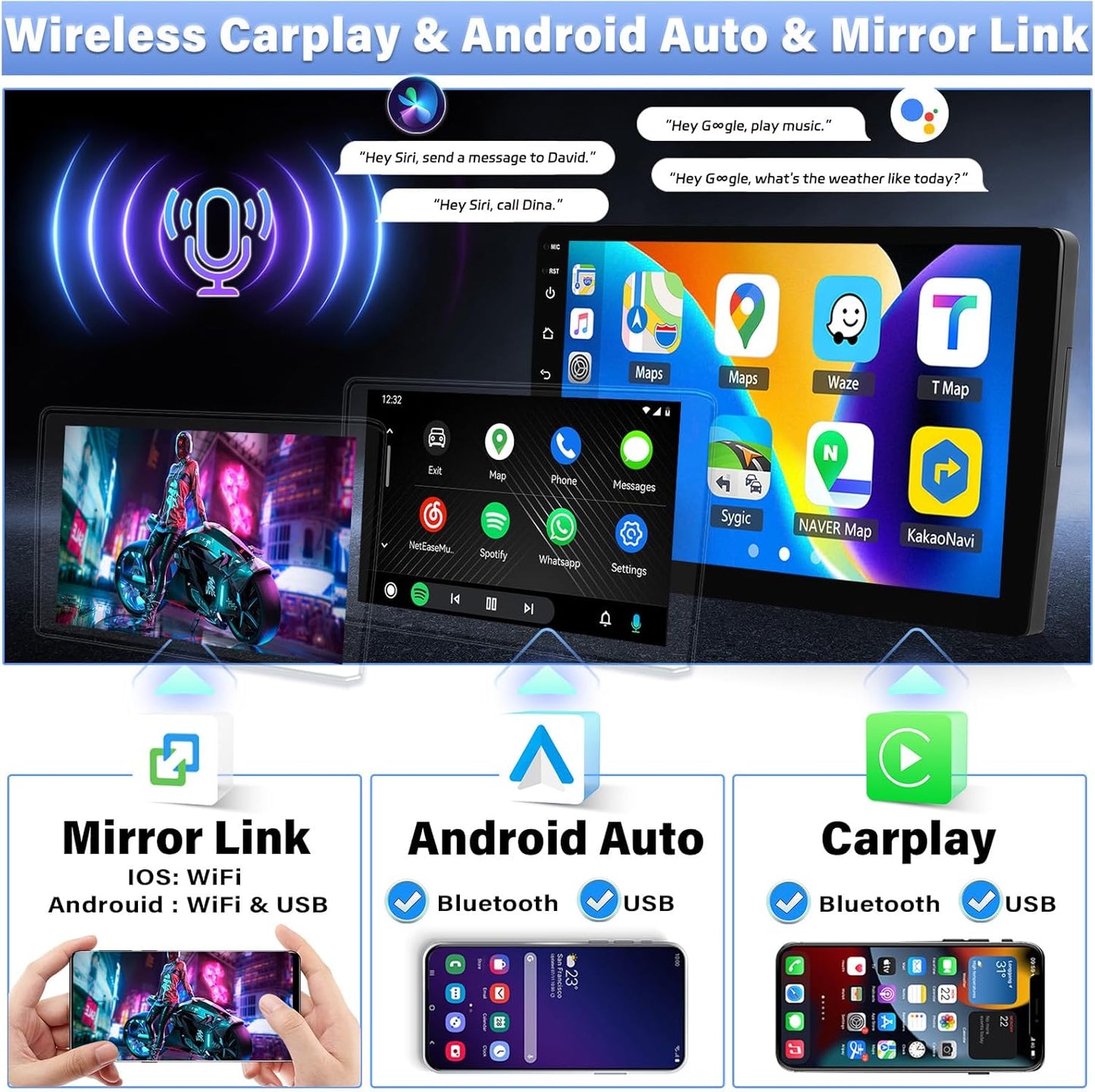 4+64G Android 13 Car Radio for Hyundai Santa Fe 2006-2012, 9'' HD 1280 * 720 Touchscreen Bluetooth Car Stereo with Wireless CarPlay Android Auto Mirror Link GPS Navi,WiFi,32EQ DSP,SWC+Camera&Mic