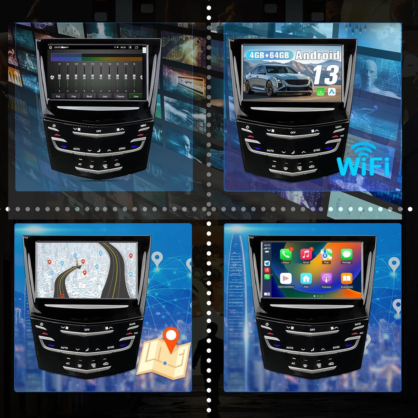 AWESAFE Android System Radio Replacement Compatible with 2013-2020 Cadillac Escalade ATS CTS SRX XTS ELR Replace 23243166 20867045, T-Style Multimedia Player Head Unit Navigation-4GB RAM 64GB ROM