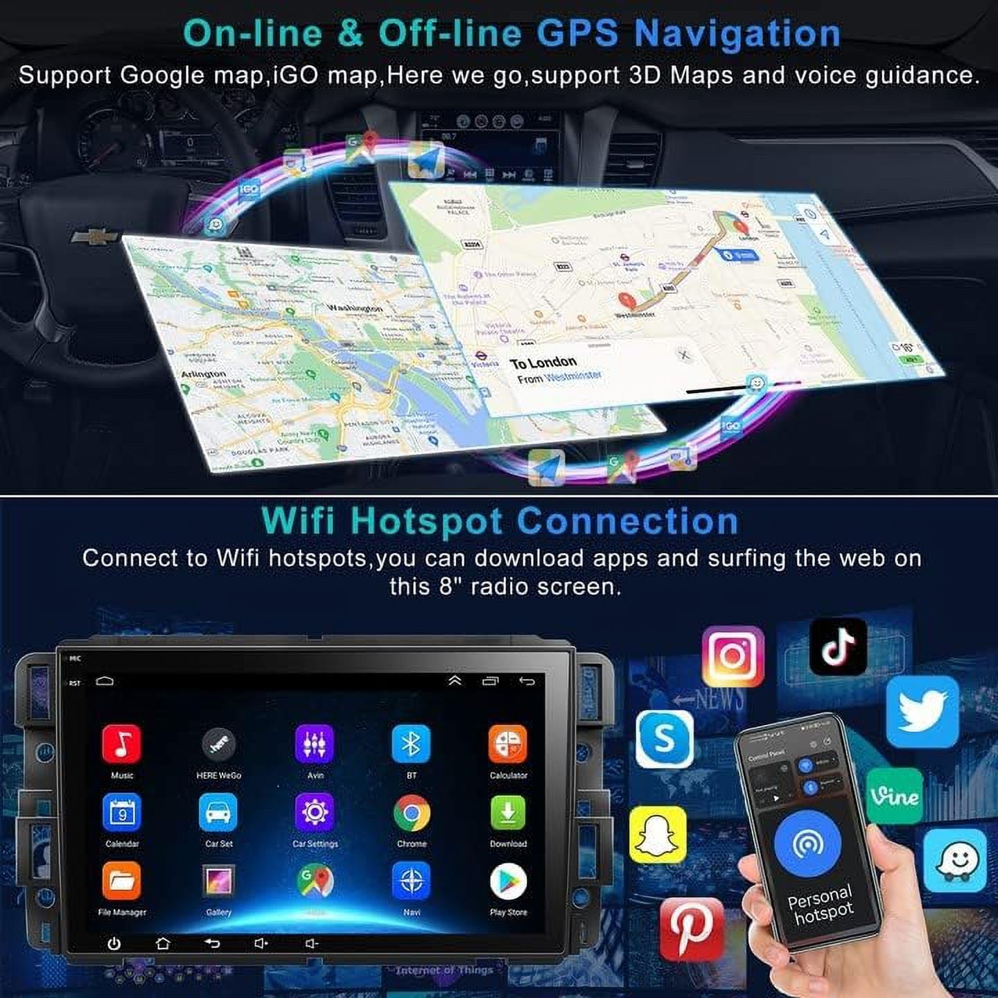 THONZER 8" Android 12 IPS Touch Screen Car Stereo for Chevrolet Chevy Silverado GMC, 2G+32G
